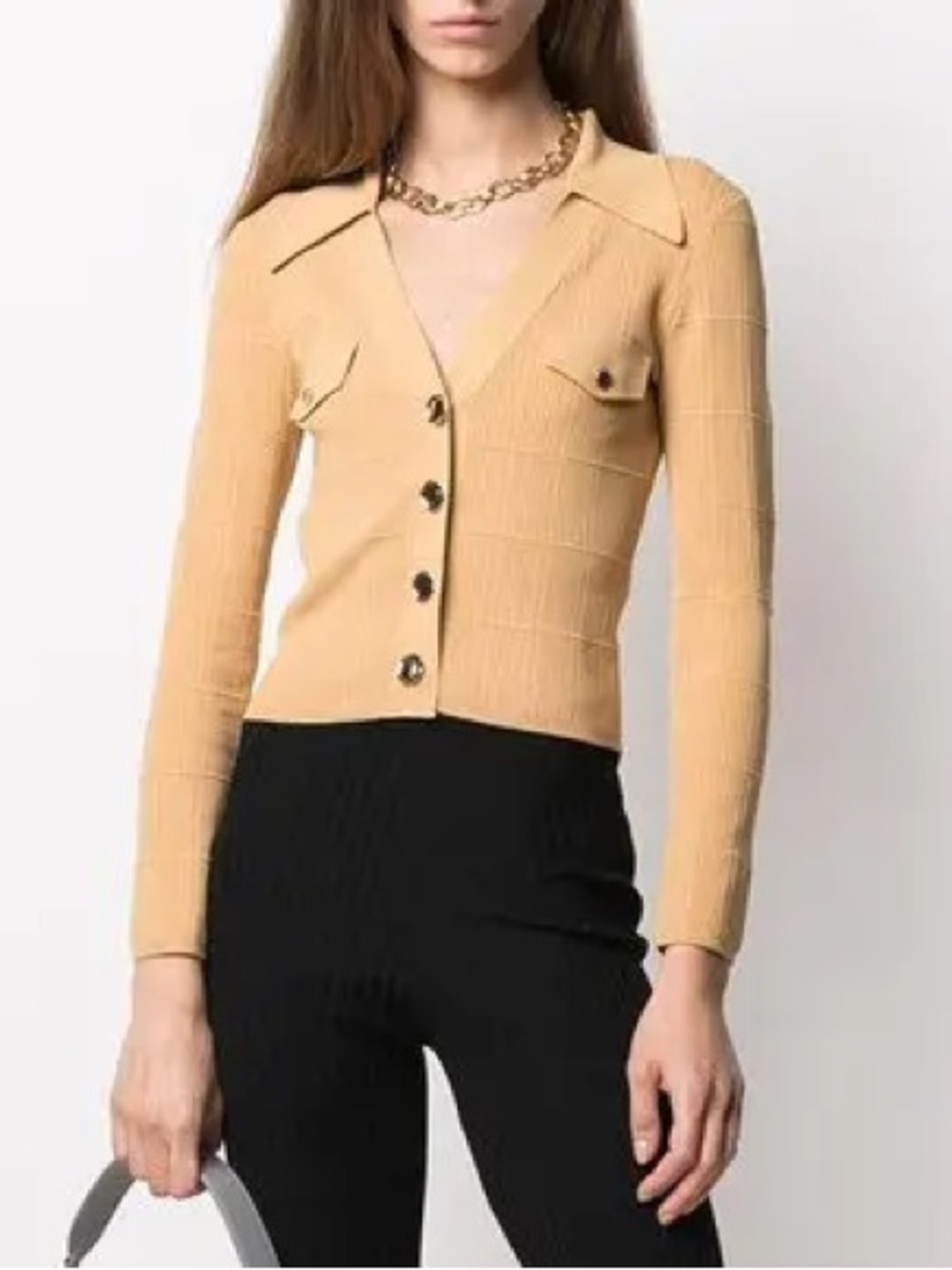 Sandro Suzie Ribbed Cardigan Sweater Camel Yellow XS S